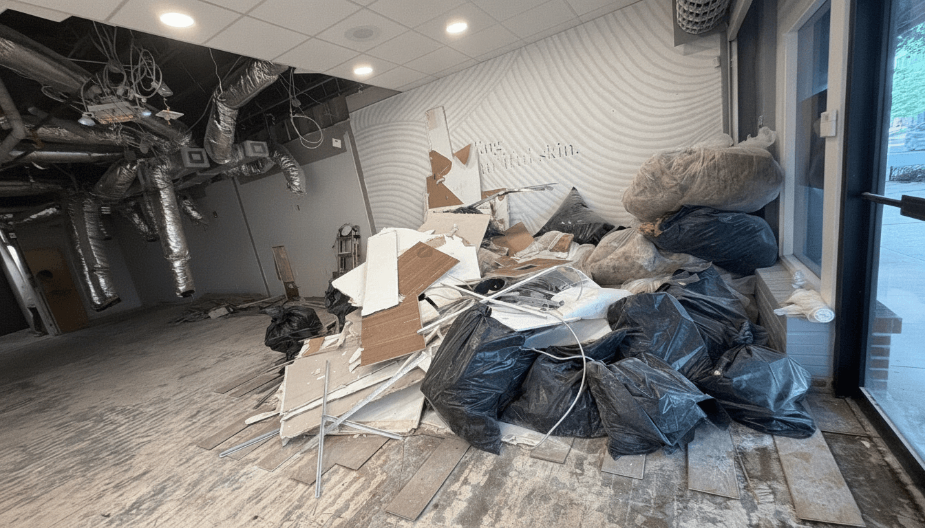 Demo trash from demoing soon to be verizon location on Peachtree St in Atlanta, GA